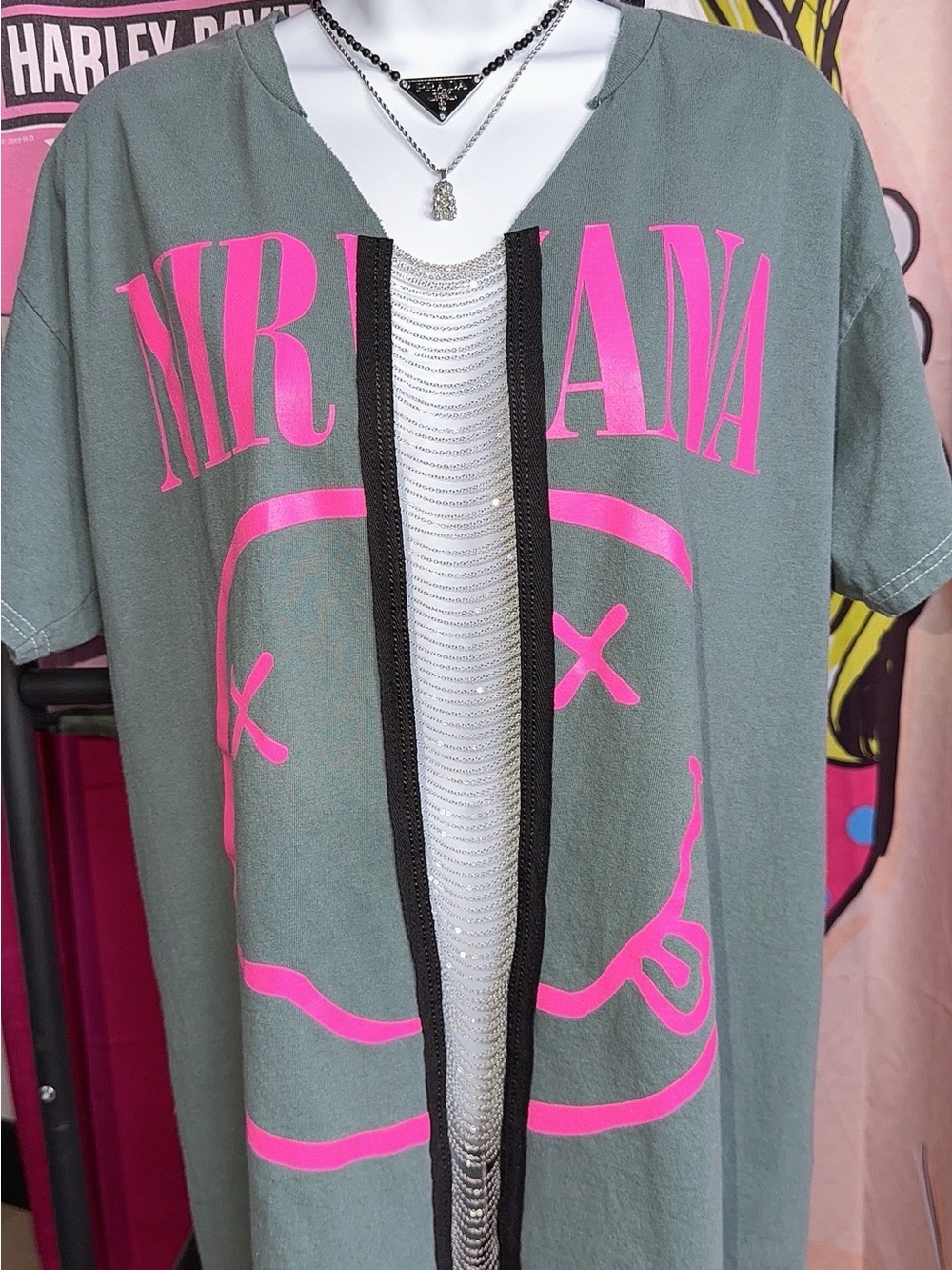 Restyled Nirvana Graphic Tee With Pink Print